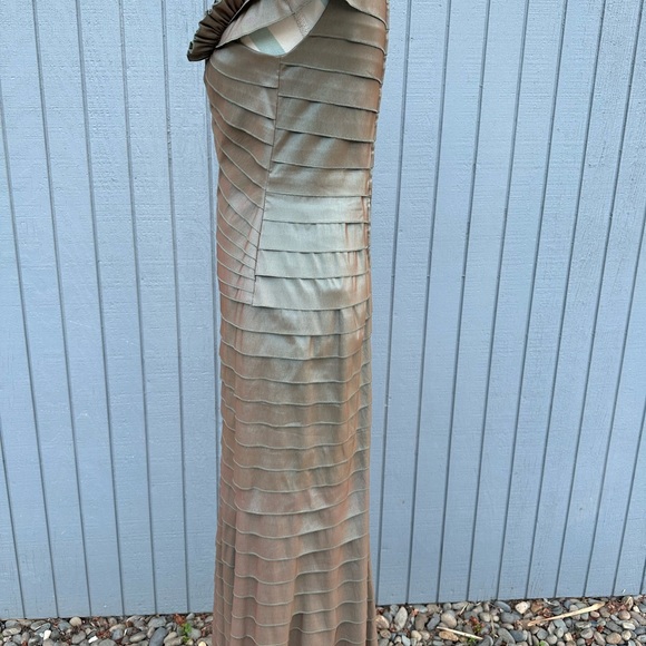 Tadashi Shoji Pleated Iridescent Evening Gown - Picture 8 of 16